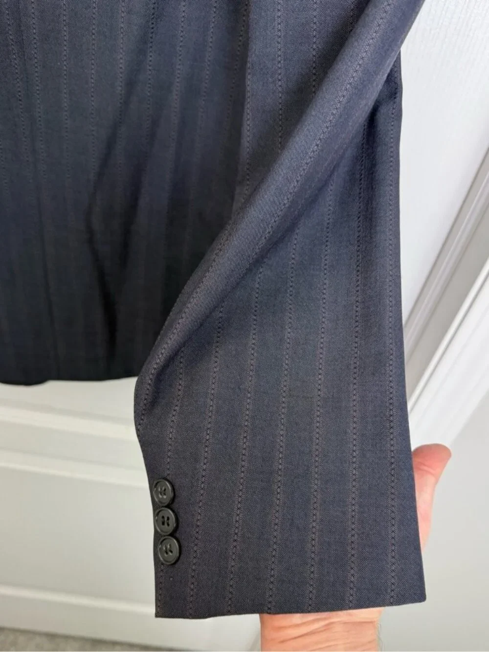 Mani by Giorgio Armani Vintage Wool Pinstripe Blazer Suit Jacket Size 44 Blue
